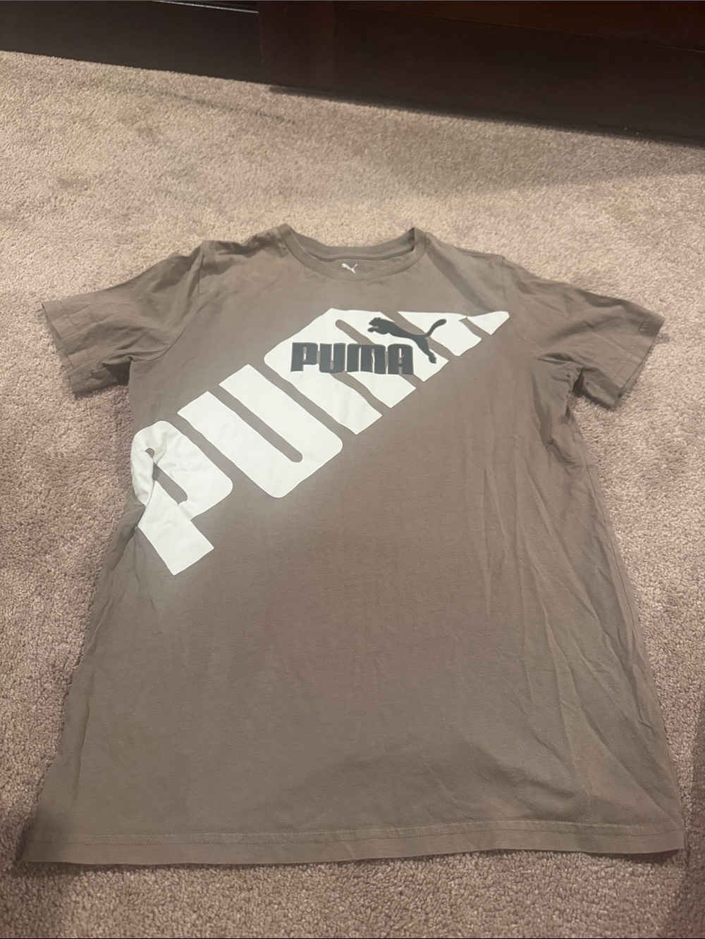 Puma Boys Brown Short-Sleeve Logo Tee with White Graphic.  No flaws